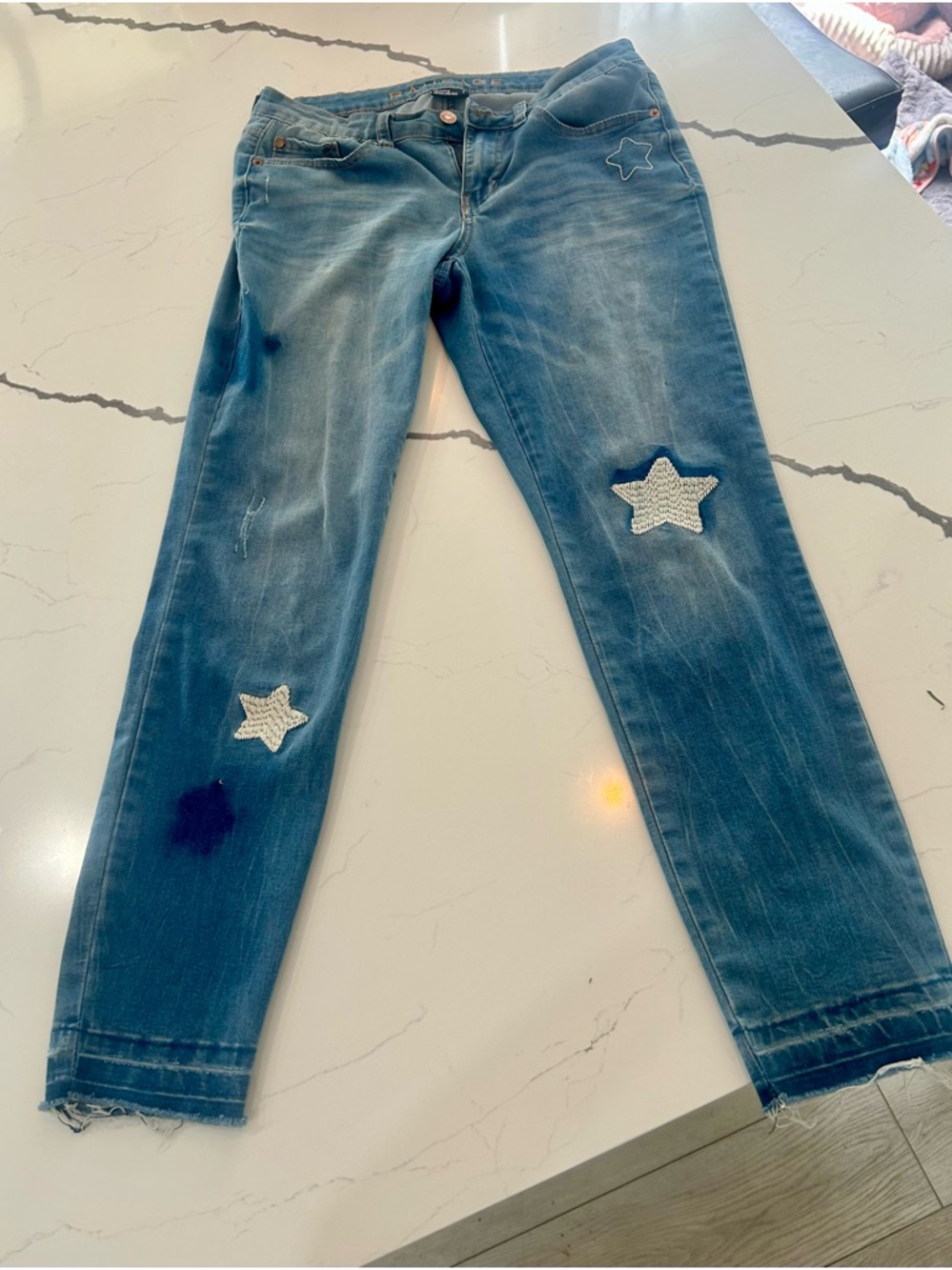 Rampage Blue SZ 7Cropped Ankle Jeans with Star Patches y2k